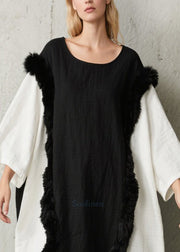 Art Black White Oversized Patchwork Faux Fur Dresses Oversized Fall