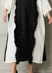 Art Black White Oversized Patchwork Faux Fur Dresses Oversized Fall