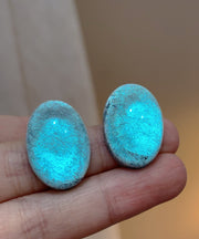 Art Blue Alloy Elliptical Starry Sky Stud Earrings