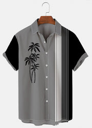 Art Blue Asymmetrical Striped Patchwork Cotton Mens Shirts Summer