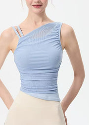 Art Blue Asymmetrical Tulle Patchwork Yoga Top Summer