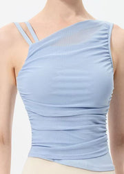 Art Blue Asymmetrical Tulle Patchwork Yoga Top Summer