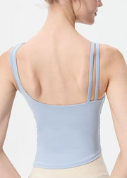Art Blue Asymmetrical Tulle Patchwork Yoga Top Summer