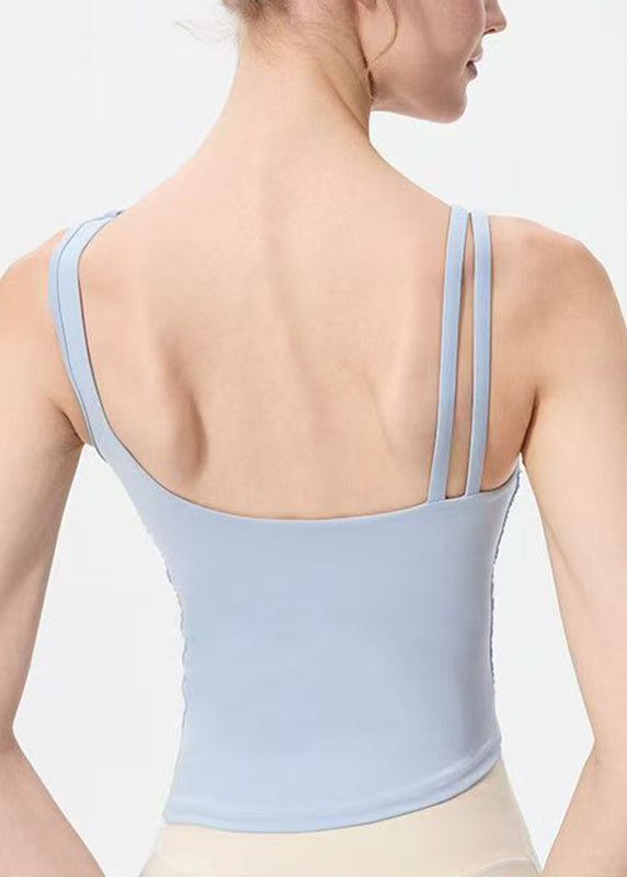 Art Blue Asymmetrical Tulle Patchwork Yoga Top Summer