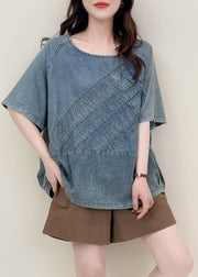 Art Blue Oversized Patchwork Denim Tanks Summer