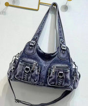 Art Blue Pockets Solid Durable Denim Shoulder Bags