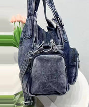 Art Blue Pockets Solid Durable Denim Shoulder Bags