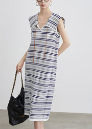 Art Blue Striped Cozy Knit Long Dress Sleeveless