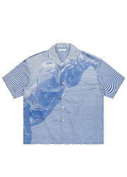 Art Blue Striped Print Cotton Men Shirts Summer