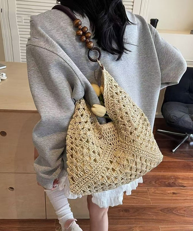 Art Brown Hollow Out Knit Fabric Shoulder Bags