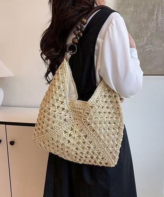 Art Brown Hollow Out Knit Fabric Shoulder Bags