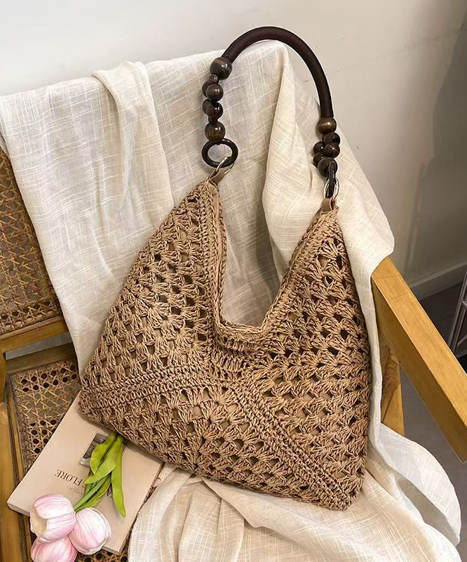Art Brown Hollow Out Knit Fabric Shoulder Bags
