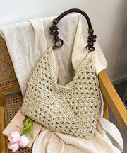 Art Brown Hollow Out Knit Fabric Shoulder Bags