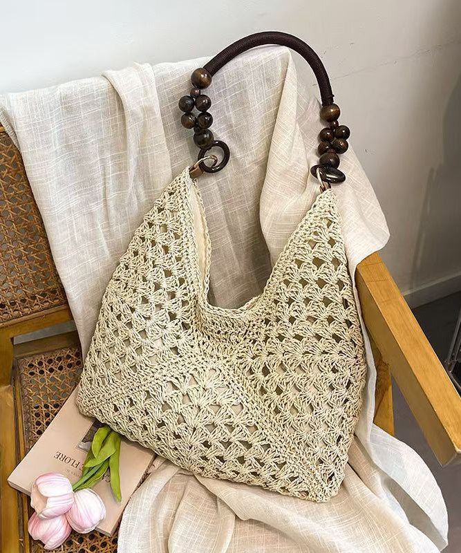 Art Brown Hollow Out Knit Fabric Shoulder Bags