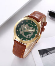 Art Brown Leather Waterproof Noctilucent Jade Stone Watches