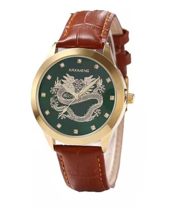 Art Brown Leather Waterproof Noctilucent Jade Stone Watches