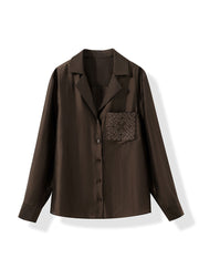 Art Brown Peter Pan Collar Embroidered Cotton Blouse Top Fall