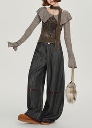 Art Brown Peter Pan Collar Patchwork Cotton Shirt Spring