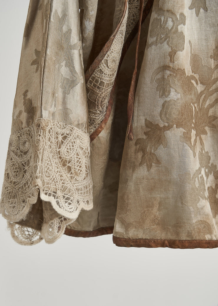 Art Brown Print Patchwork Lace Oriental Tops Fall