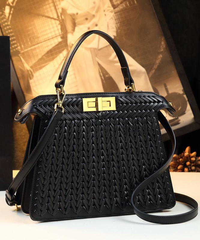 Art Brown Weave Large Capacity Faux Leather Tote Handbag