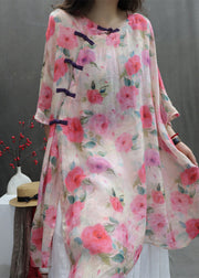 Art Chinese Button Print Lace Up Cotton Blouses Batwing Sleeve
