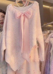 Art Coffee Bow Floral Knit Sweater Batwing Sleeve