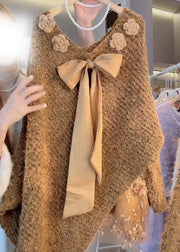 Art Coffee Bow Floral Knit Sweater Batwing Sleeve