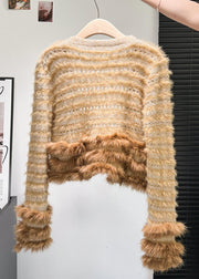 Art Coffee Button Fox Fur Patchwork Knit Coats Winter