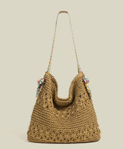 Art Coffee Large Capacity Straw Wove Shoulder Bags