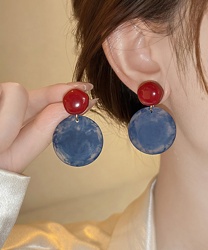 Art Colorblock Alloy Agate Rotundity Stud Earrings