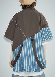 Art Colorblock Asymmetrical Patchwork Cotton Men's Grunt Style Shirts Summer
