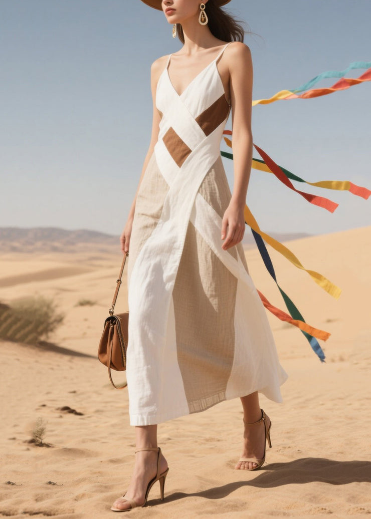 Art Colorblock Asymmetrical Patchwork Cotton Mini Dress Summer