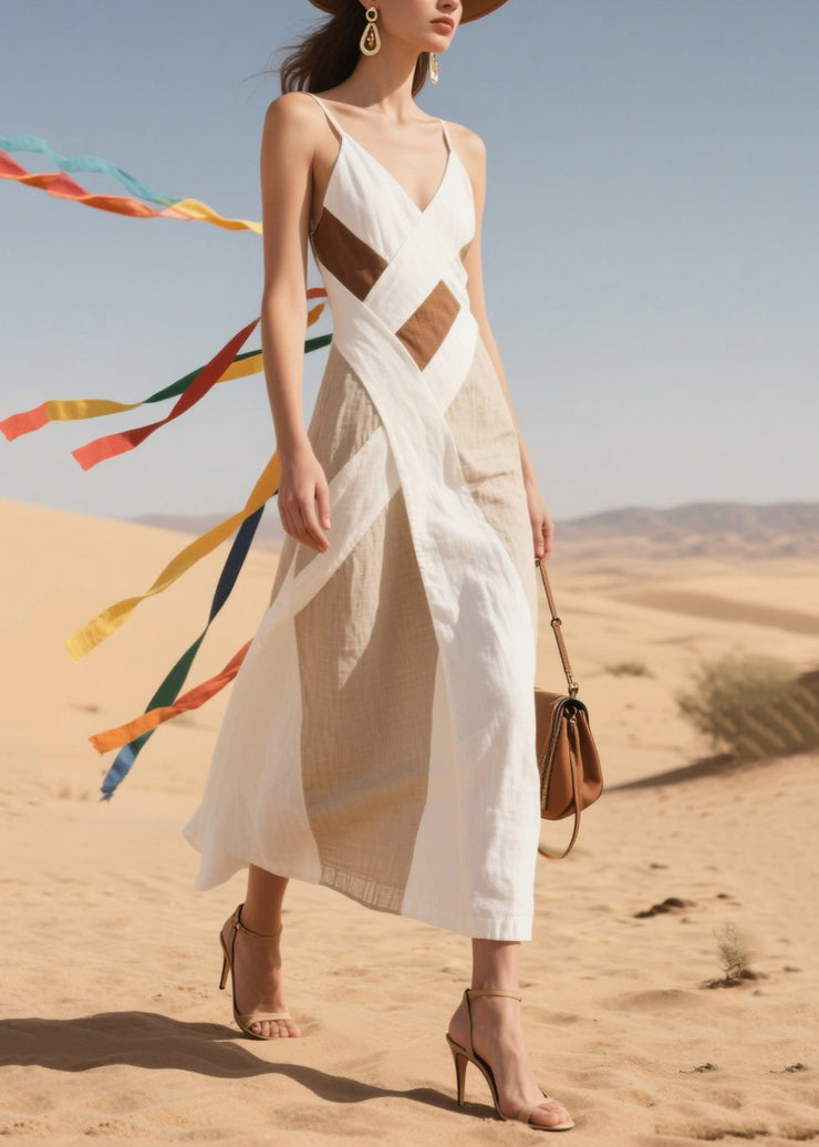 Art Colorblock Asymmetrical Patchwork Cotton Mini Dress Summer