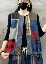 Art Colorblock Asymmetrical Patchwork Cotton Vests Summer