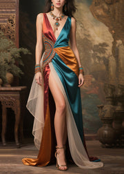 Art Colorblock Asymmetrical Patchwork Tulle Holiday Dress Summer