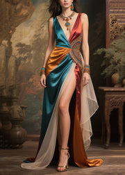 Art Colorblock Asymmetrical Patchwork Tulle Holiday Dress Summer