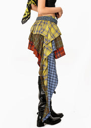Art Colorblock Asymmetrical Plaid Maxi Skirts Summer