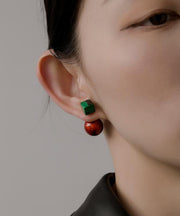 Art Colorblock Copper Overgild Gem Stone Drop Earrings