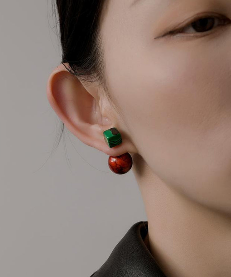 Art Colorblock Copper Overgild Gem Stone Drop Earrings