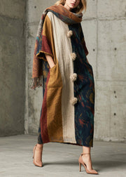 Art Colorblock Oversized Patchwork Fuzzy Ball Decorated Vacation Dresses Half Sleeve