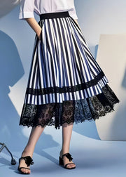 Art Colorblock Striped Patchwork Lace Skirts Summer