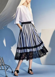 Art Colorblock Striped Patchwork Lace Skirts Summer