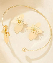 Art Gold Copper Alloy Floral Stud Earrings And Choker Two-Piece Set