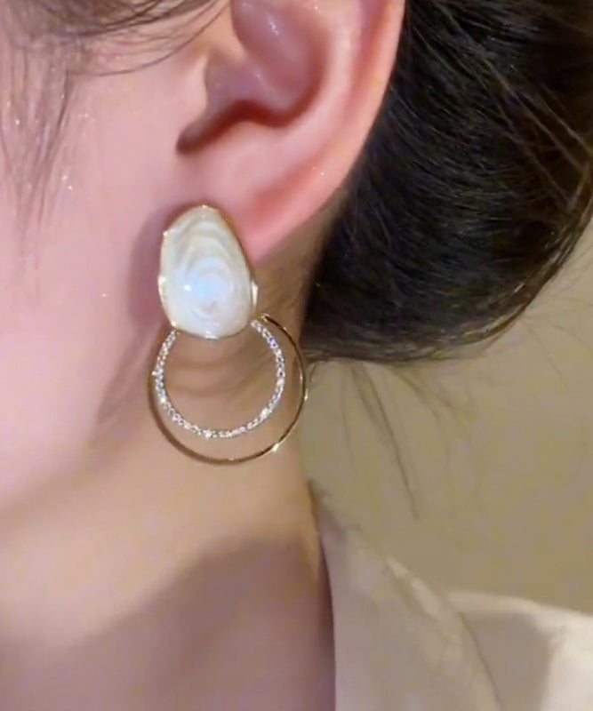 Art Gold Copper Alloy Zircon Drip Glaze Stud Earrings