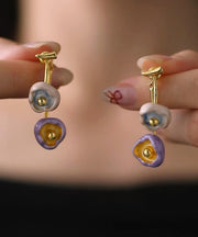 Art Gold Copper Orange Floral Tassel Drop Earrings