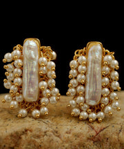 Art Gold Copper Overgild Pearl Stud Earrings