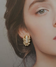Art Gold Copper Overgild Pearl Stud Earrings