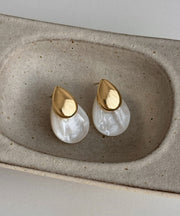 Art Gold Sterling Silver Alloy Shell Water Droplet Stud Earrings