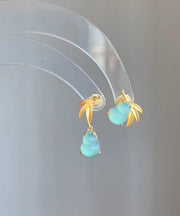Art Gold Sterling Silver Overgild Bamboo Leaf Gourd Drop Earrings