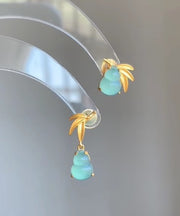 Art Gold Sterling Silver Overgild Bamboo Leaf Gourd Drop Earrings